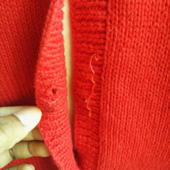 VTG 80s Red Boho Chunky Knit Floral Cottagecore Twee Button Up Cardigan Sweater - Picture 9 of 9